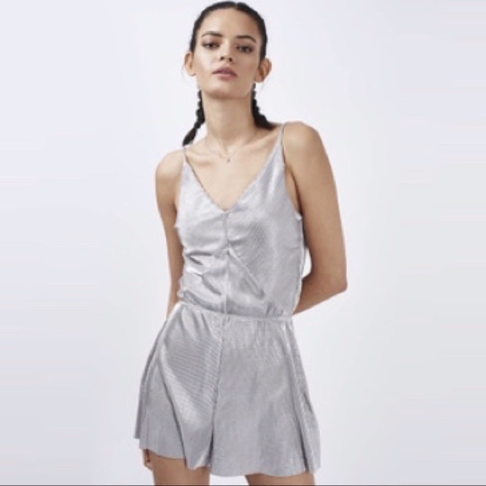 Topshop Metallic Pleated Romper - Picture 2 of 7